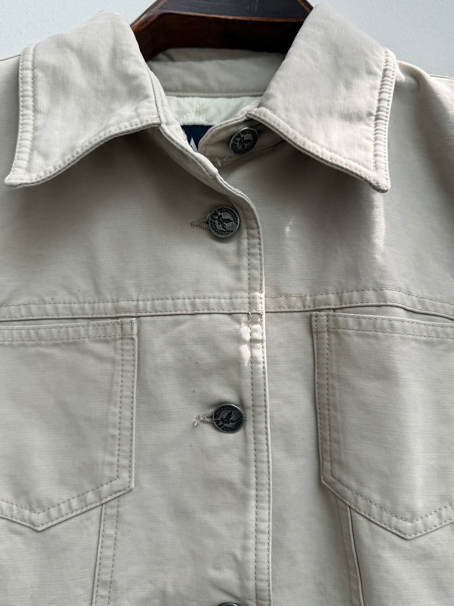 Armani Jeans Padded Cotton Trucker Jacket Cream Beige Made in Italy Size 44 IT