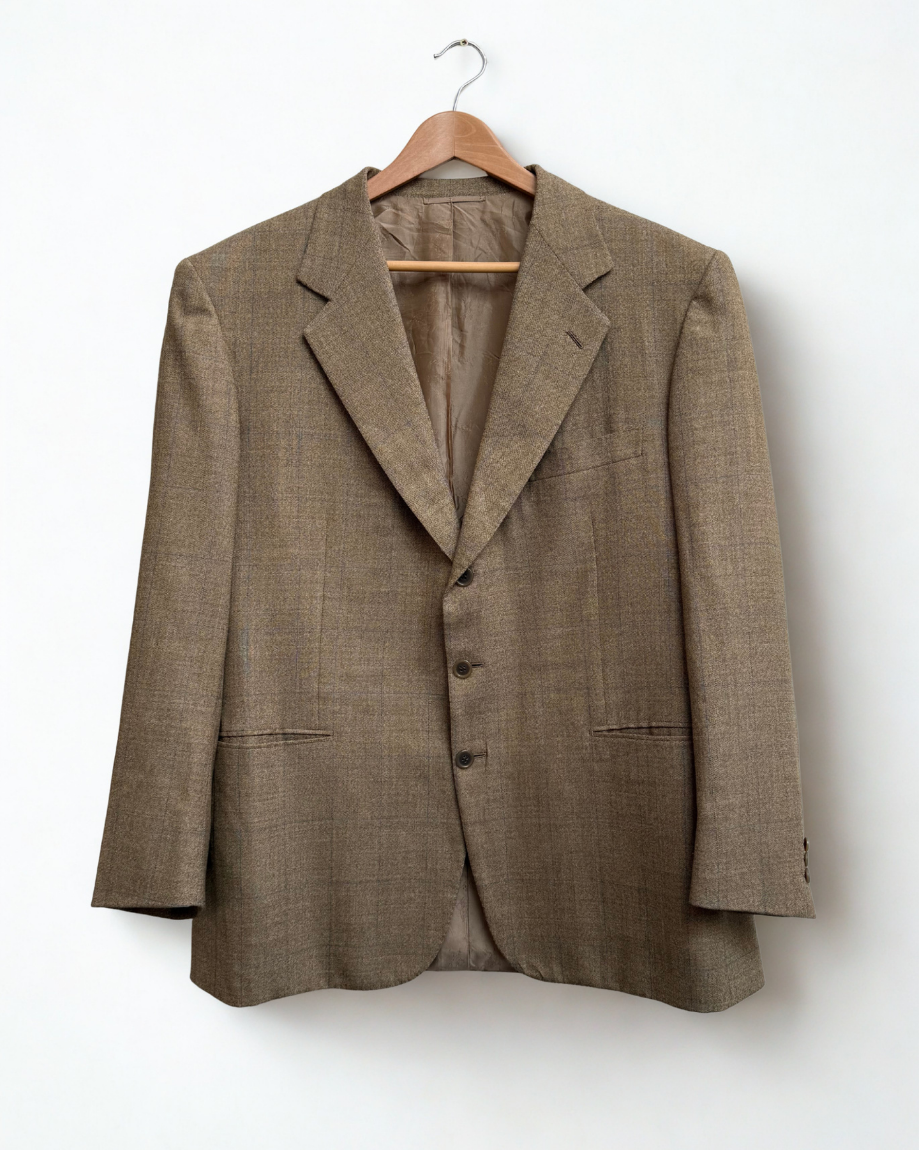 Brioni Vintage Wool Blazer Taupe Windowpane Check Tailored – Aemcy