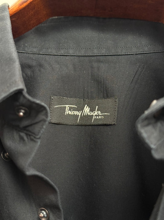 Thierry Mugler Vintage Black Cotton Snap Shirt Size L