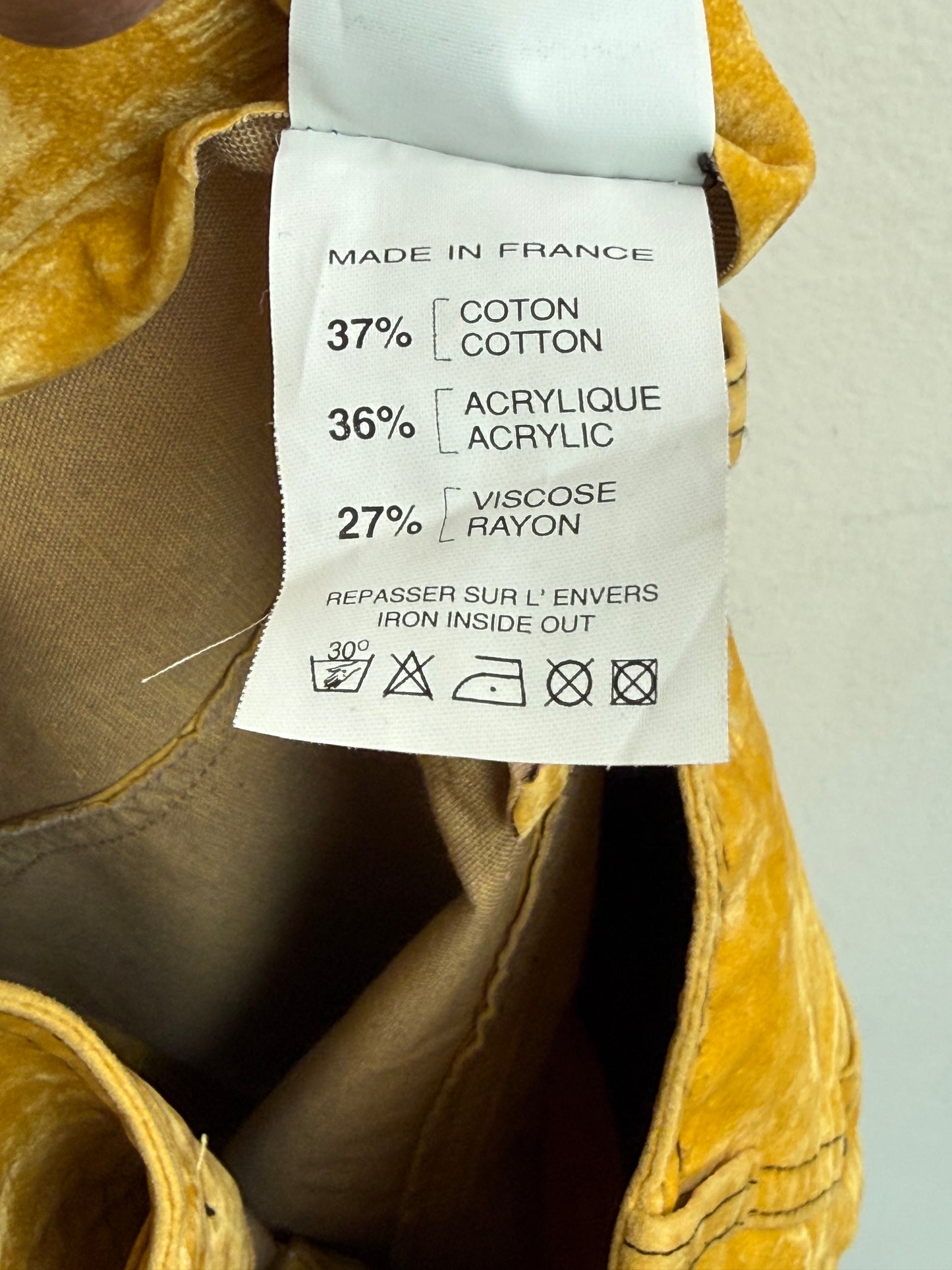 Plein Sud Jeans Vintage 1990s Acid-Washed Mustard Velour Trapeze Skirt Size 38 Made in France