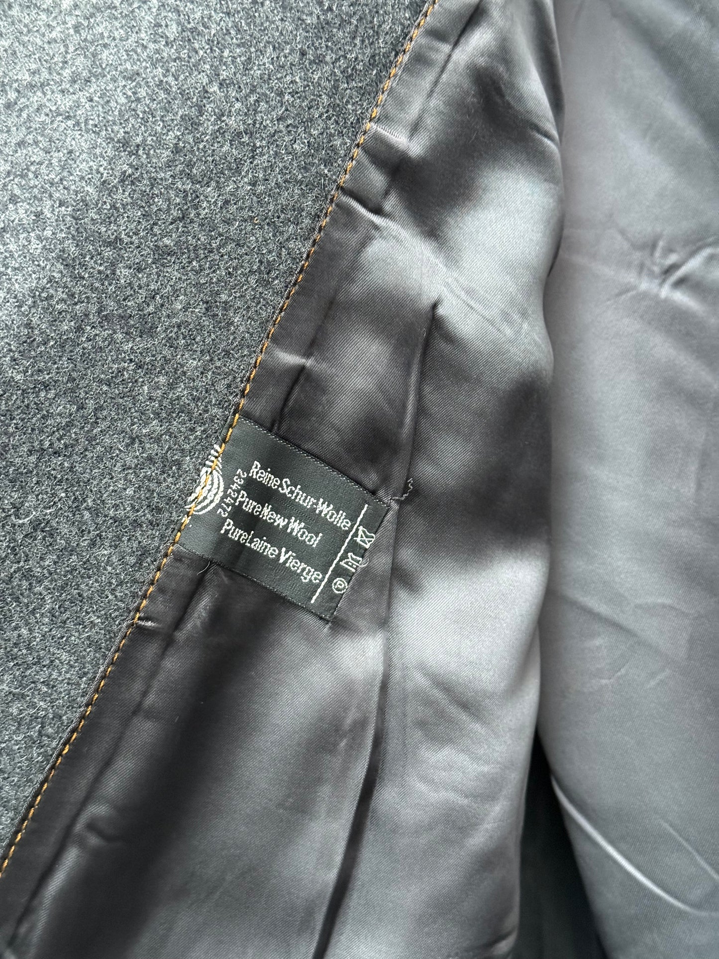 Pure wool woolmark label detail inside vintage coat