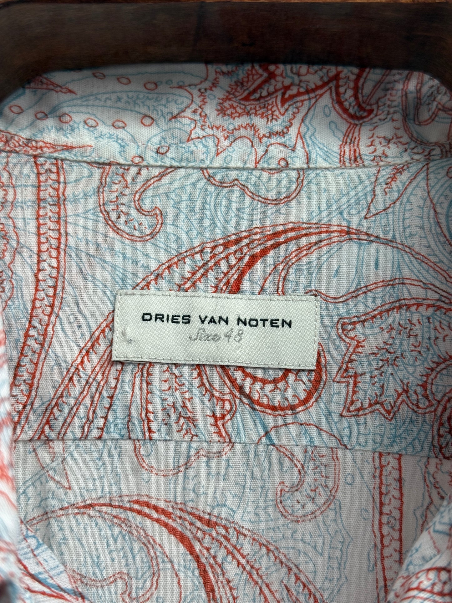 Dries Van Noten White shirt with Blue and Red Paisley Print Mens 48