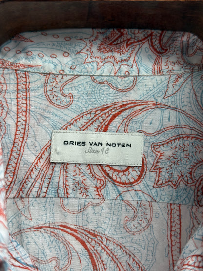 Dries Van Noten White shirt with Blue and Red Paisley Print Mens 48