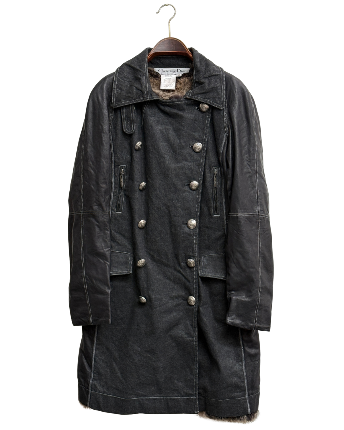 Christian Dior by John Galliano A/W 2006 Denim and Lambskin Coat with Rabbit Lining size 42