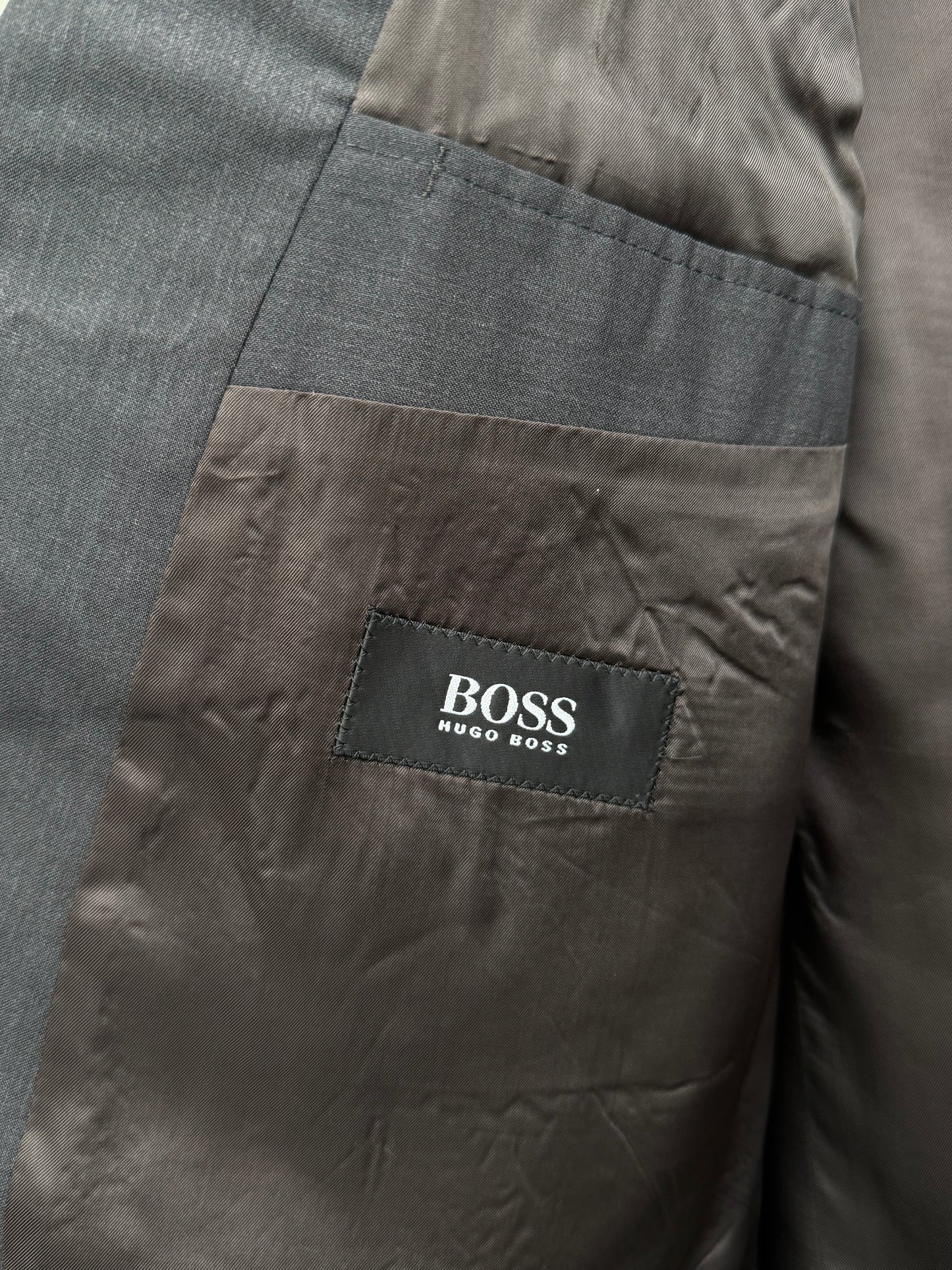 Hugo Boss Al Capone Double Breasted Blazer Charcoal Grey Cerruti 1881 Metallizzato Wool Vintage Size 52