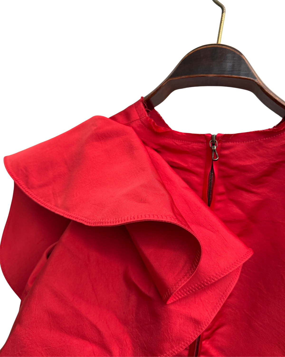 2010 ete Lanvin runway dress, red silk, asymmetric ruffle, 40 FR
