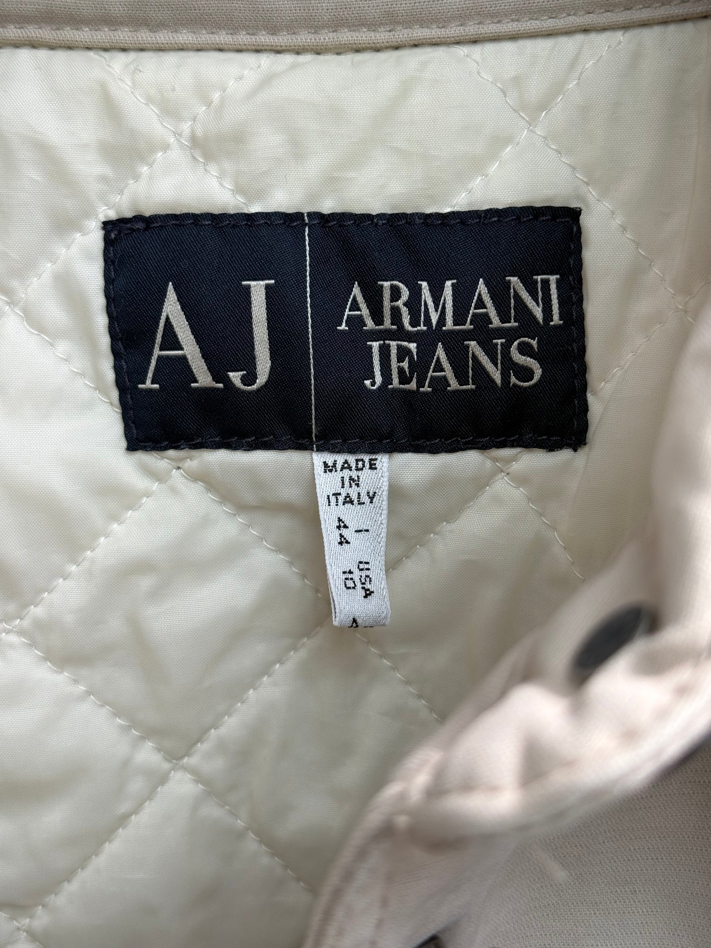 Armani Jeans Padded Cotton Trucker Jacket Cream Beige Made in Italy Size 44 IT