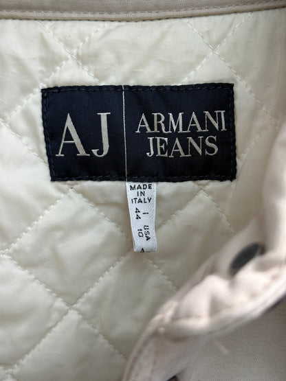 Armani Jeans Padded Cotton Trucker Jacket Cream Beige Made in Italy Size 44 IT