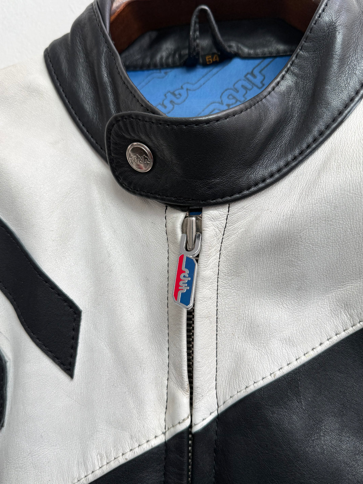 Schuh Vintage Racing Leather Jacket White Black Red 54 Men