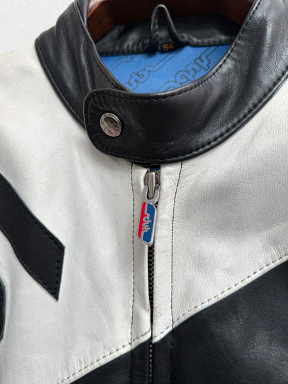 Schuh Vintage Racing Leather Jacket White Black Red 54 Men