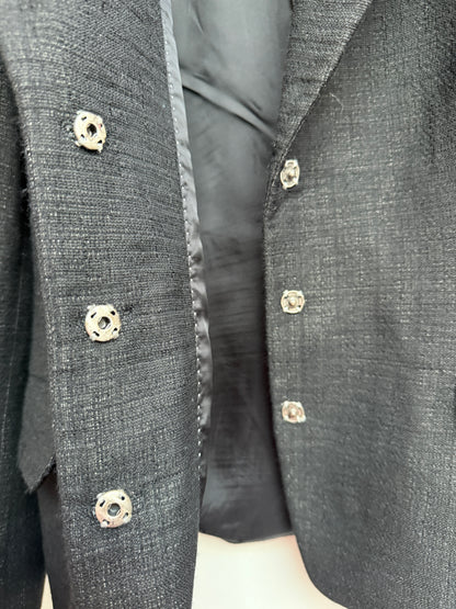 Dries Van Noten Black Wool and Linen Peak Lapel Blazer, FR 40, Women