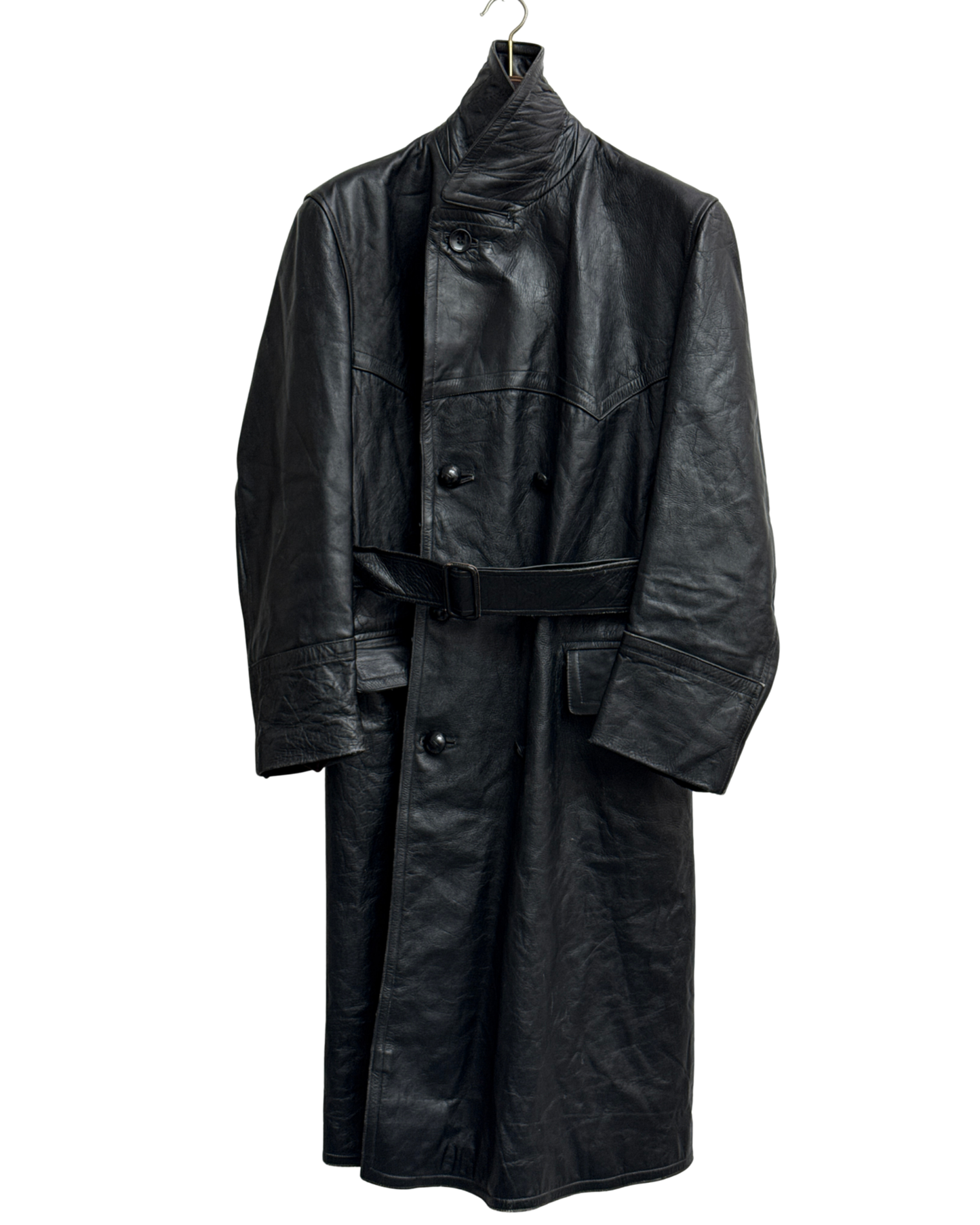 Verha Amsterdam Vintage Leather Trench Coat Black 1950s Size L