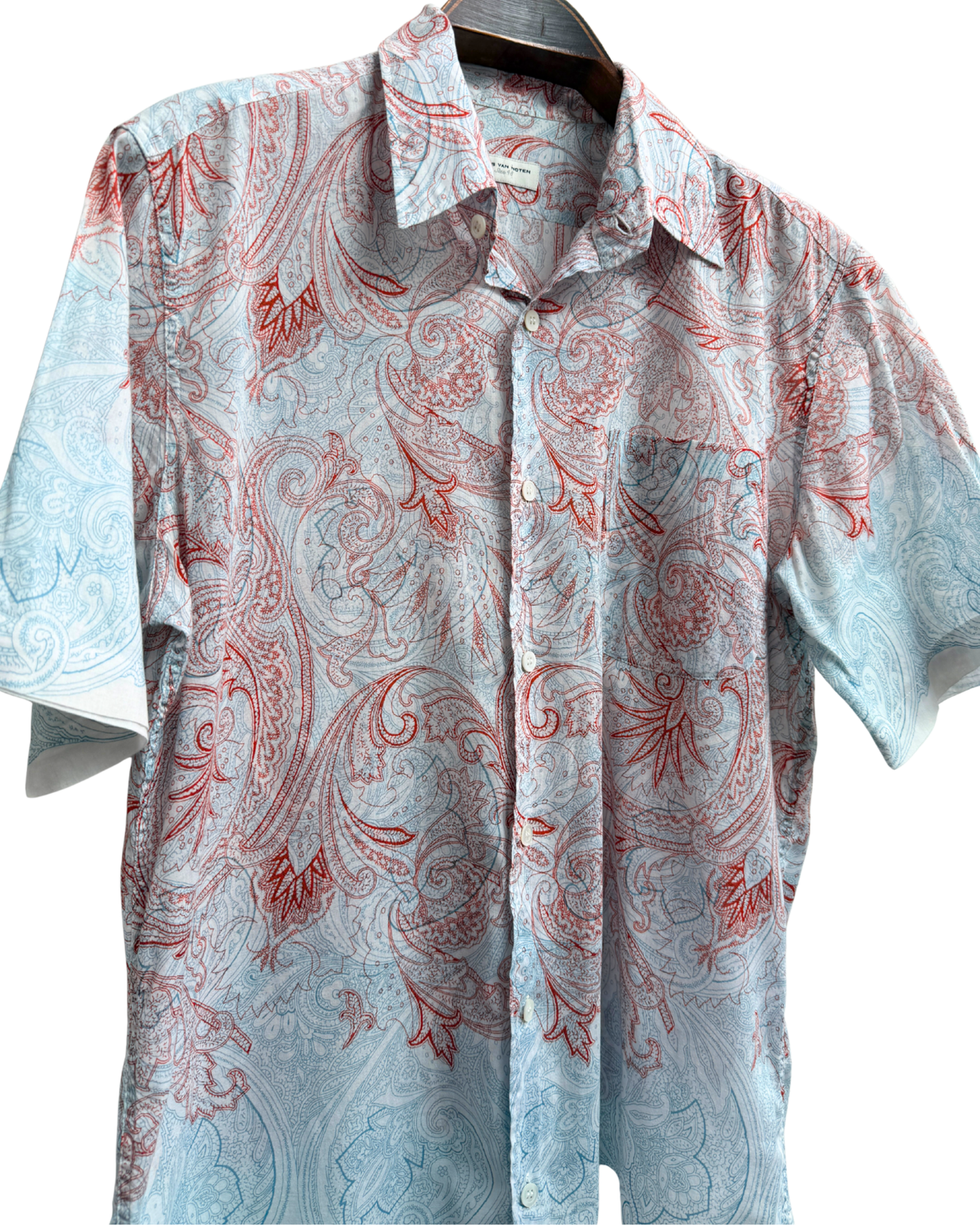 Dries Van Noten White shirt with Blue and Red Paisley Print Mens 48
