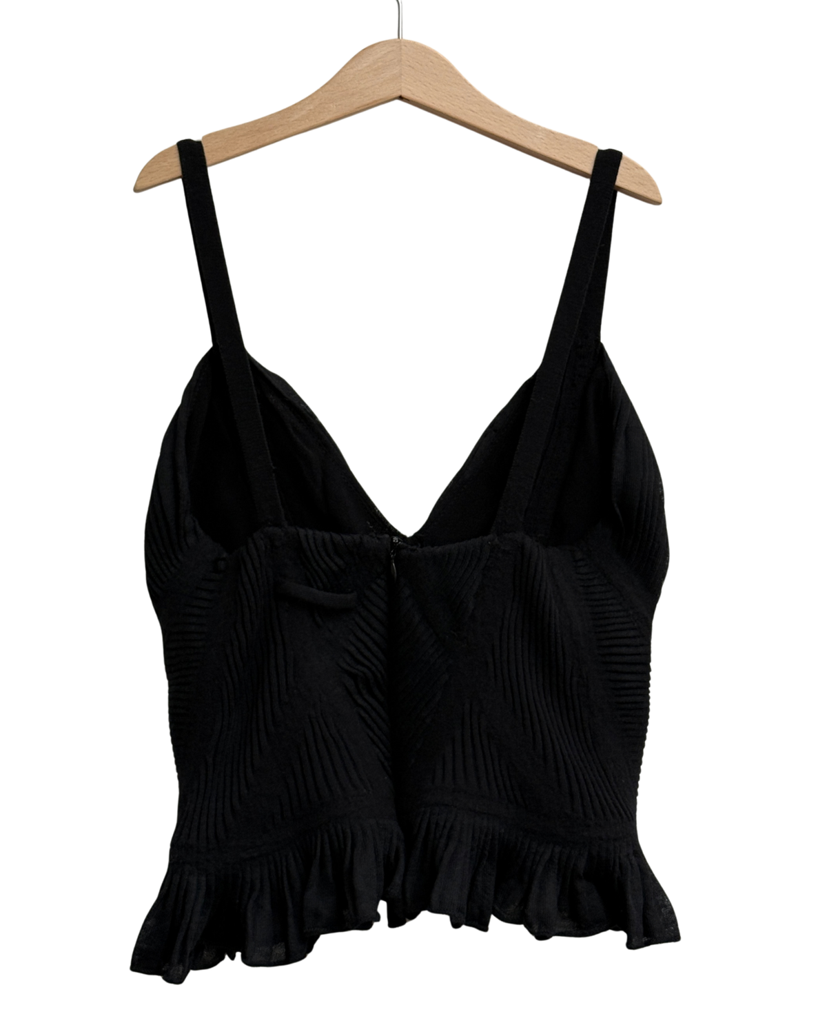 Jean Paul Gaultier wool corset top, ruffled hem, ribbed knit, Maille line Size M
