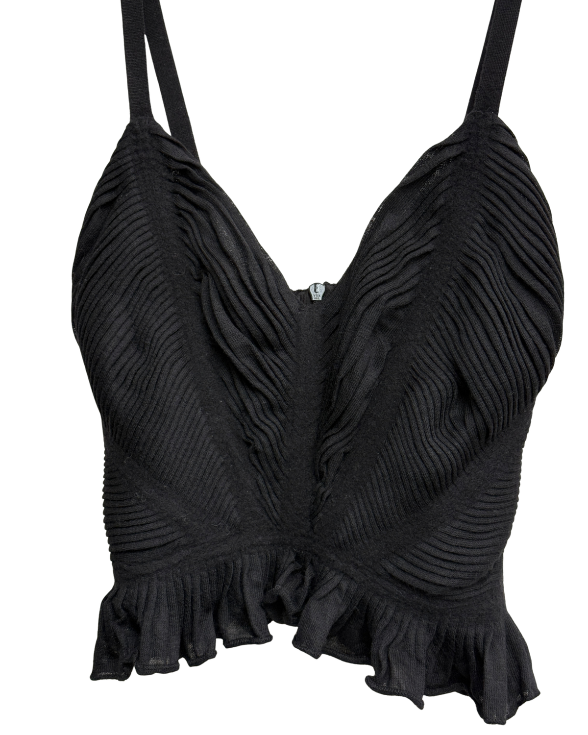 Jean Paul Gaultier wool corset top, ruffled hem, ribbed knit, Maille line Size M