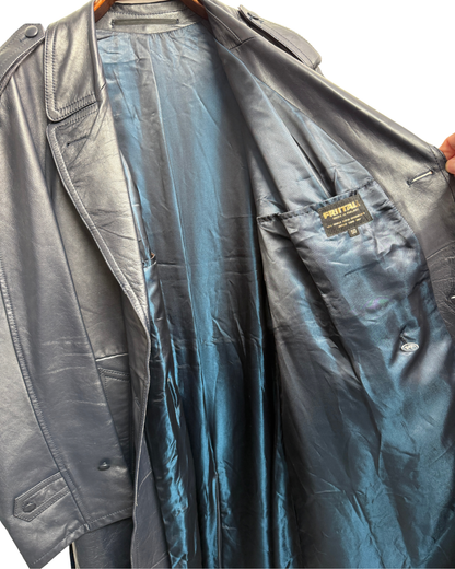 Friitala Navy Leather Trench Coat 50 Men