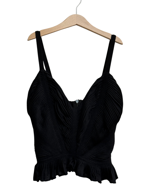 Jean Paul Gaultier wool corset top, ruffled hem, ribbed knit, Maille line Size M