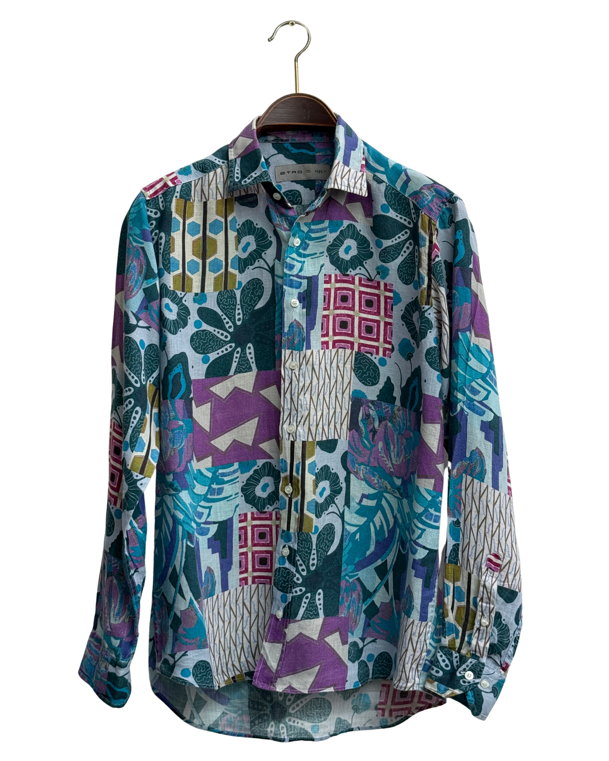 Etro Linen Patchwork Print Shirt S Men