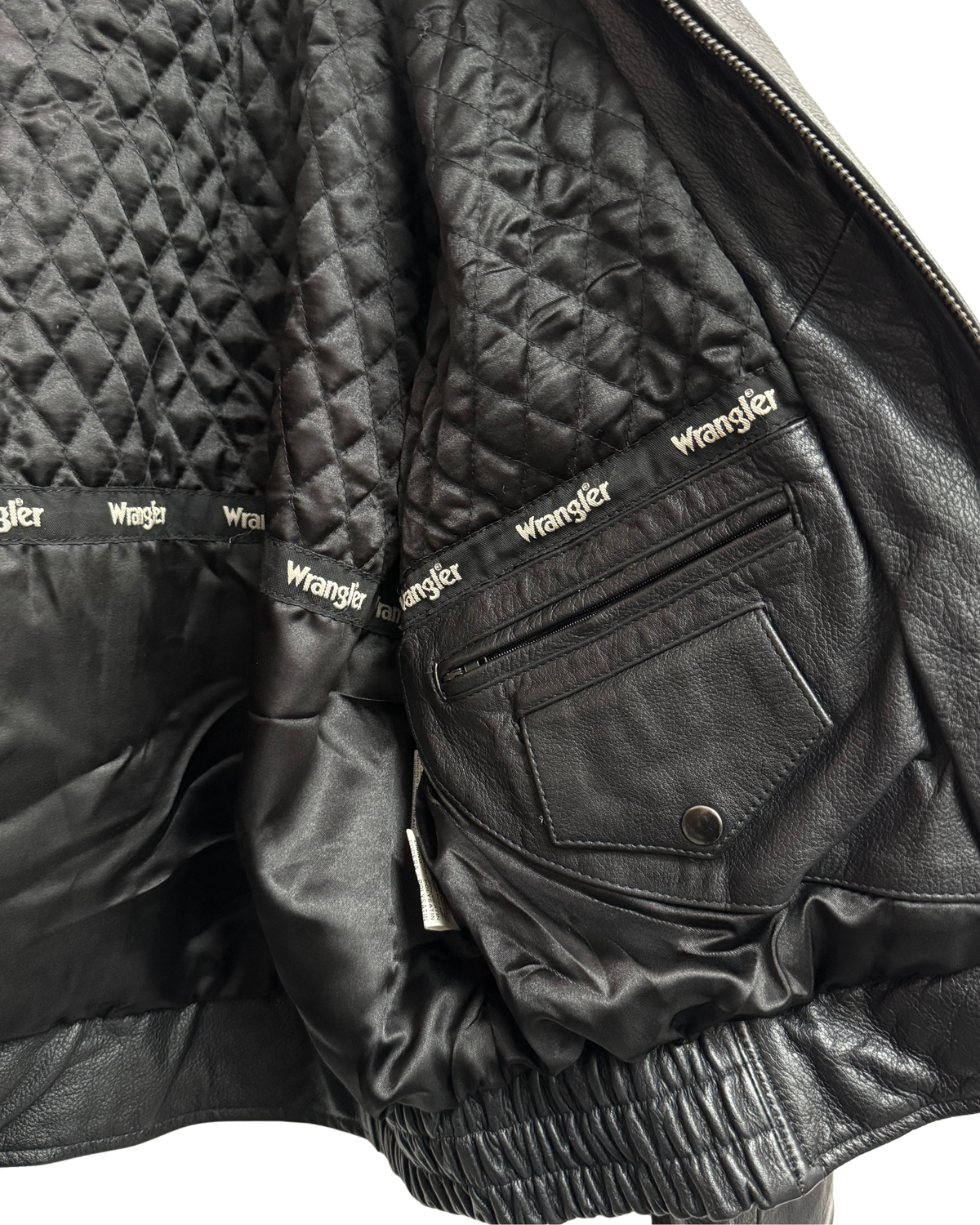 Wrangler "James Dean" Black Leather Bomber Jacket with Detachable Teddy Collar, IT 50, Men