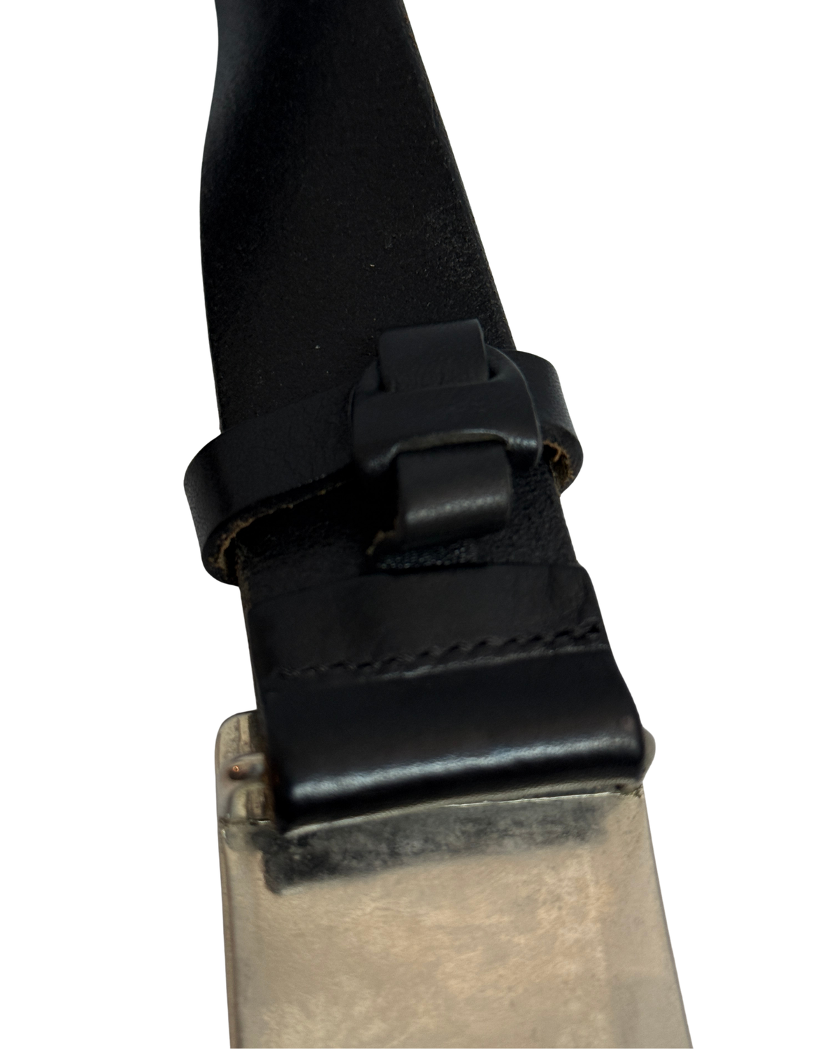 Jean Paul Gaultier vintage black leather belt with silver buckle size 100