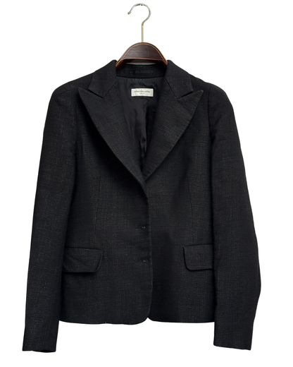 Dries Van Noten Black Wool and Linen Peak Lapel Blazer, FR 40, Women