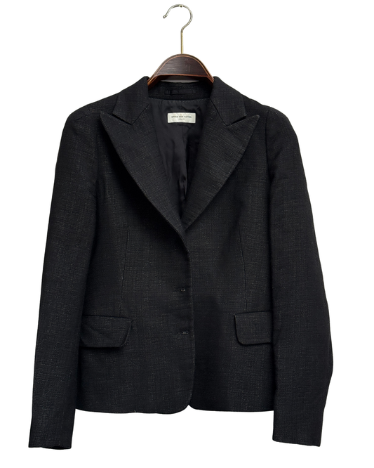 Dries Van Noten Black Wool and Linen Peak Lapel Blazer, FR 40, Women