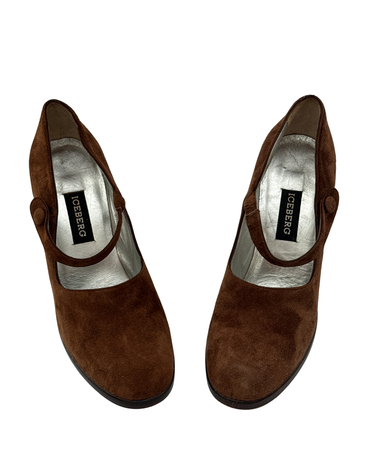 Iceberg Vintage 1990s Brown Suede Mary Jane Block Heels 37 Women