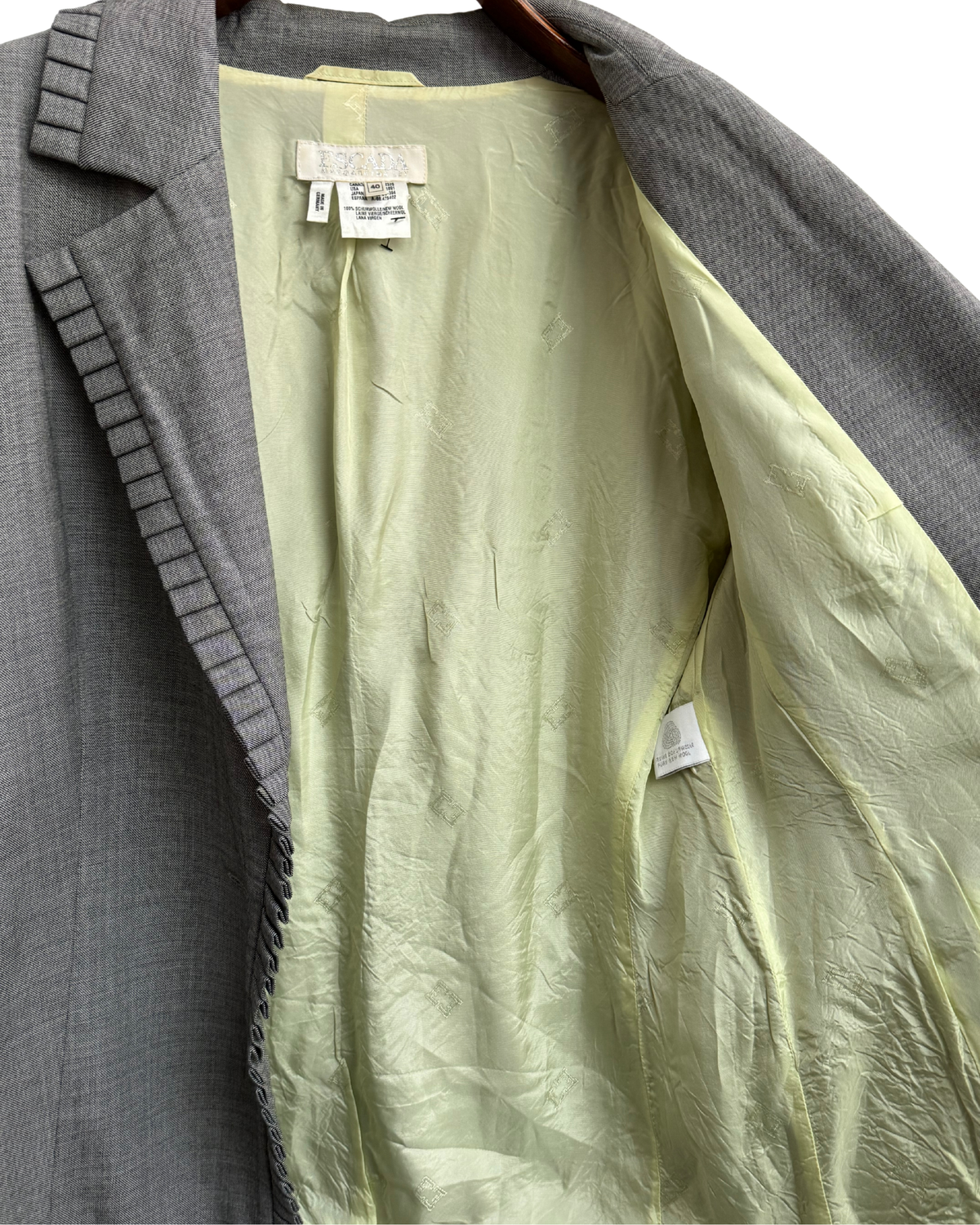 Escada by Margaretha Ley Vintage 90s Wool Blazer Pleated Trim 40 Women