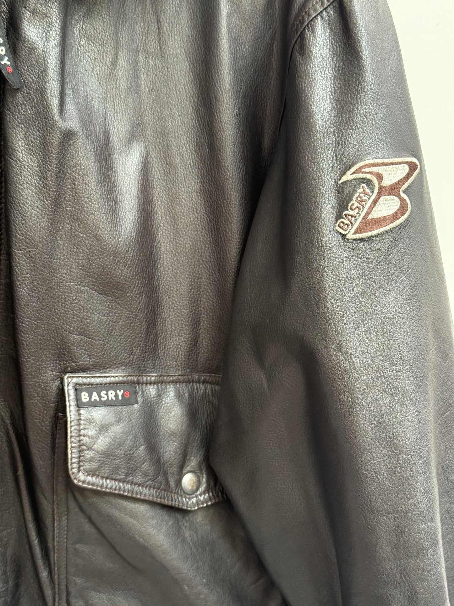 Basry Dark Brown Leather Aviator Bomber Jacket, Men's Size M