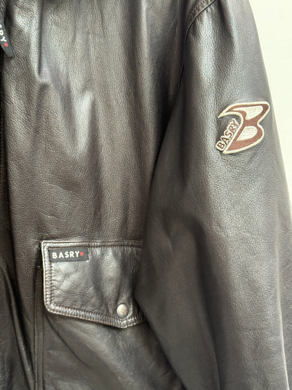 Basry Dark Brown Leather Aviator Bomber Jacket, Men's Size M