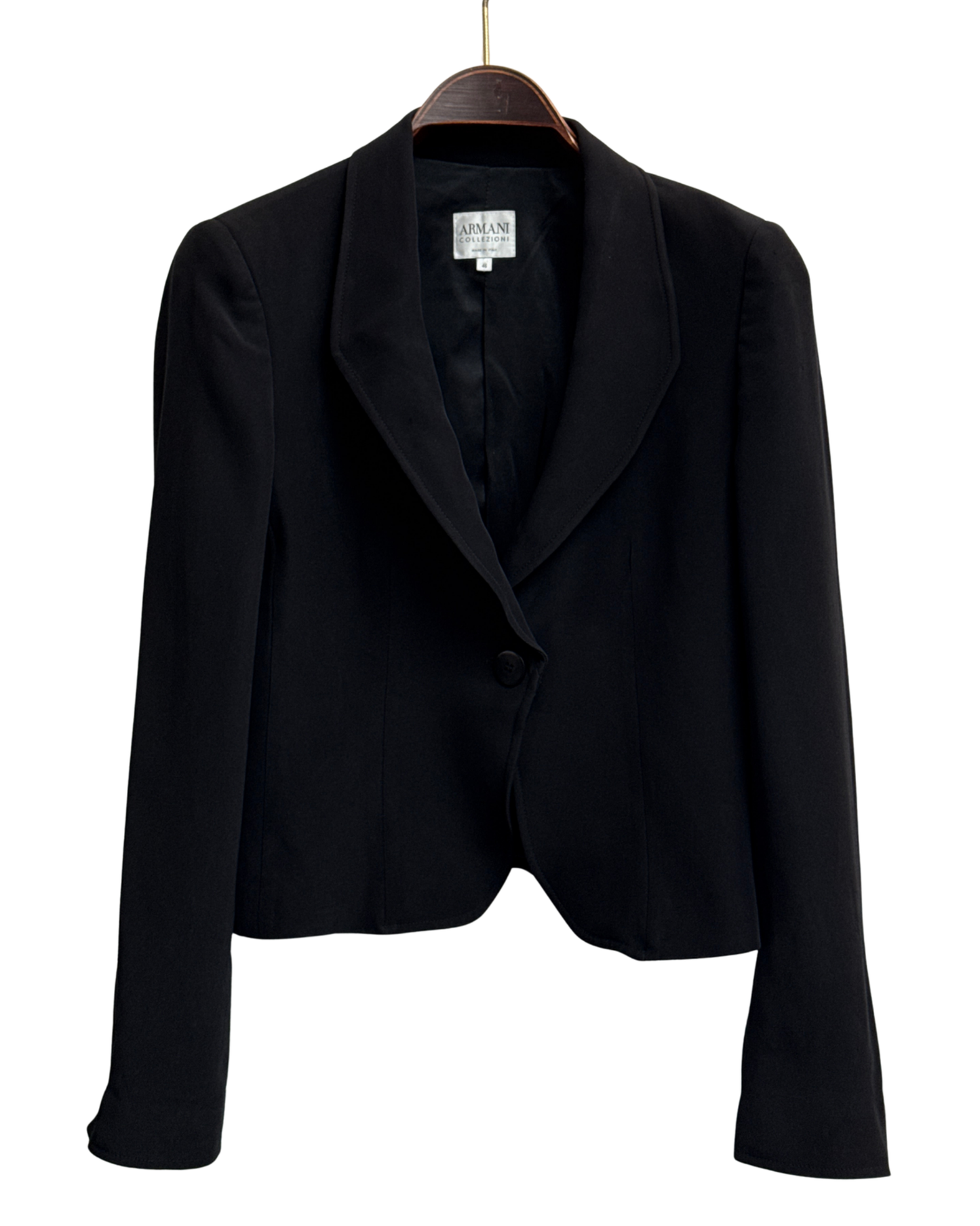 Armani Collezioni Black Shawl Collar Cropped Blazer size 46 IT 2004