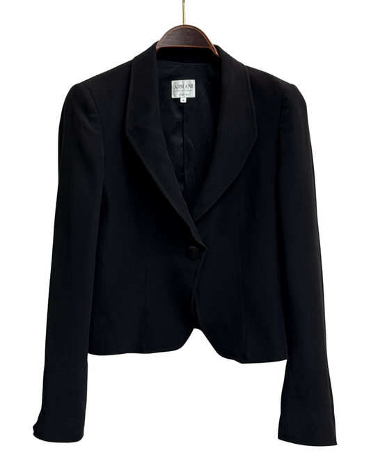 Armani Collezioni Black Shawl Collar Cropped Blazer size 46 IT 2004