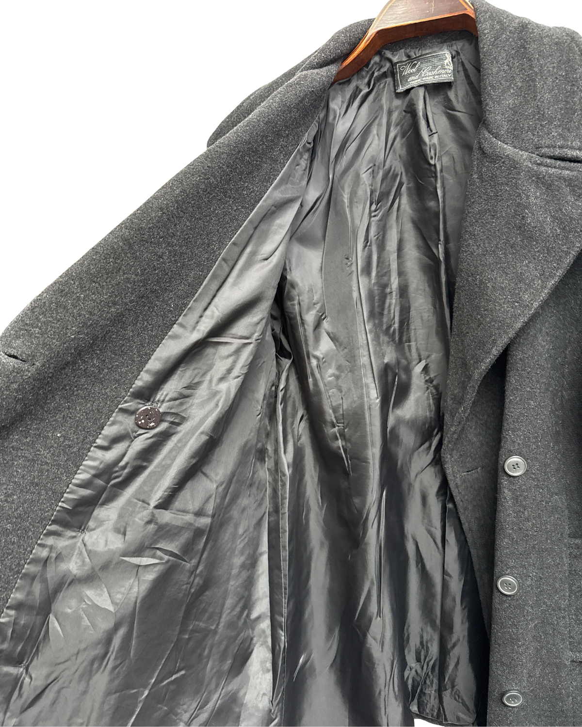 Vintage Italian Wool Blend Double Breasted Peacoat Charcoal L Men