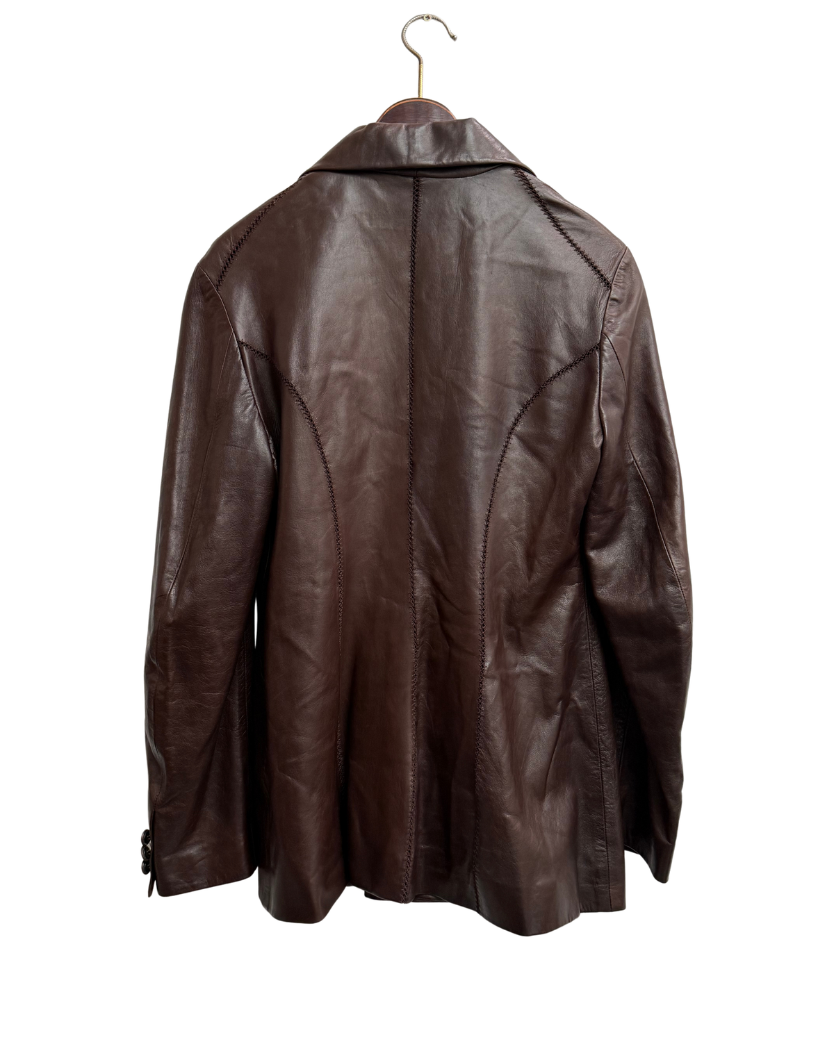 Plein Sud Paris Chocolate Brown Leather Blazer Jacket, IT 44, Women