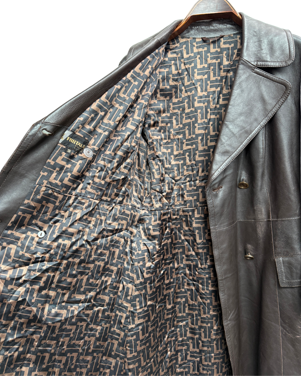 Friitala Vintage Brown Leather Trench Coat 38 Women