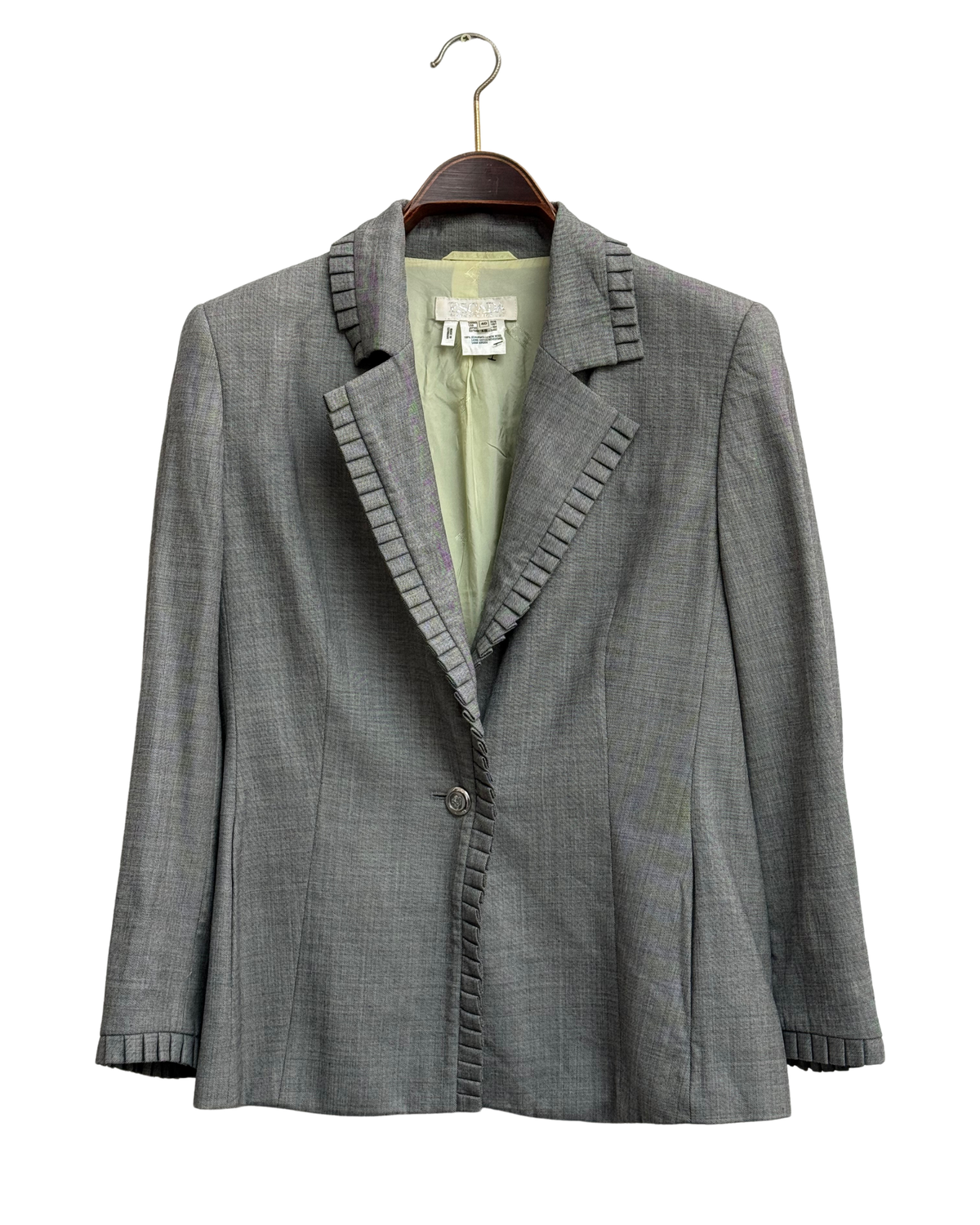 Escada by Margaretha Ley Vintage 90s Wool Blazer Pleated Trim 40 Women