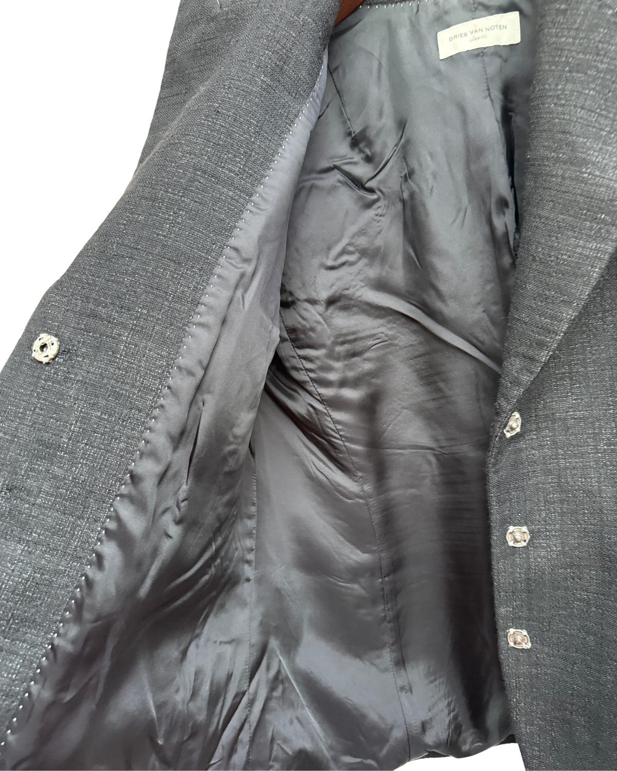Dries Van Noten Black Wool and Linen Peak Lapel Blazer, FR 40, Women