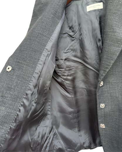 Dries Van Noten Black Wool and Linen Peak Lapel Blazer, FR 40, Women