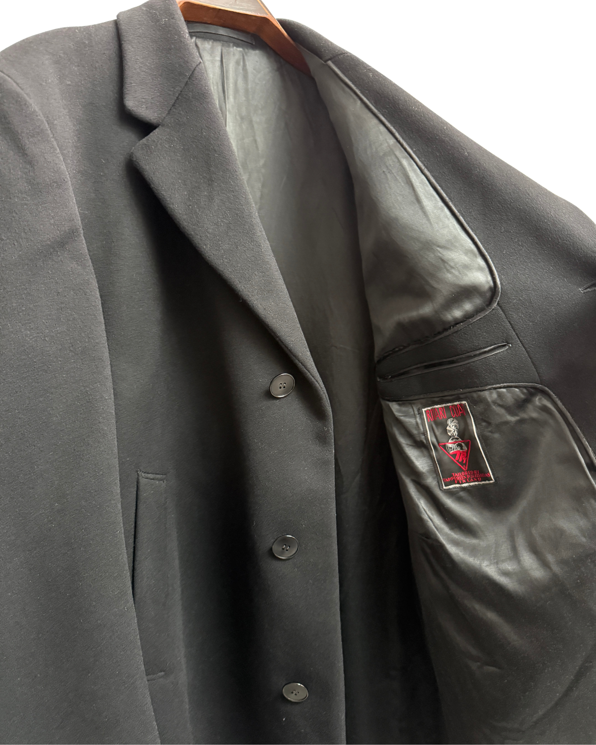 Vintage 80s Ritari Coat Black Pure Wool Long Overcoat, IT 54, Men