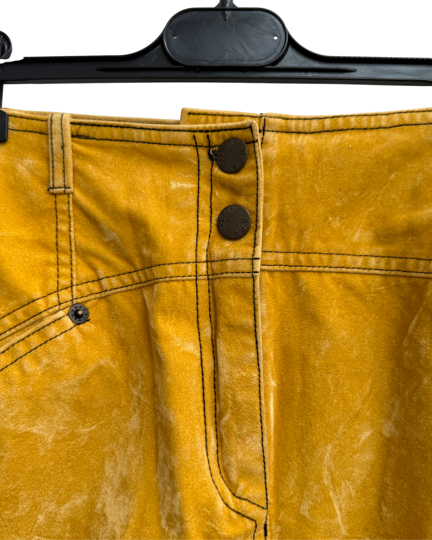 Plein Sud Jeans Vintage 1990s Acid-Washed Mustard Velour Trapeze Skirt Size 38 Made in France