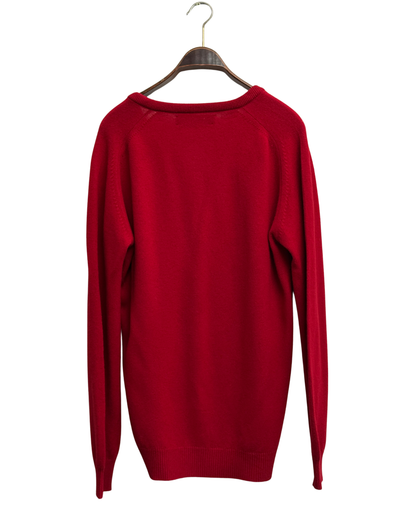 Lyle & Scott Red Pure New Wool V-Neck Sweater with Eagle Logo, IT 52, Men