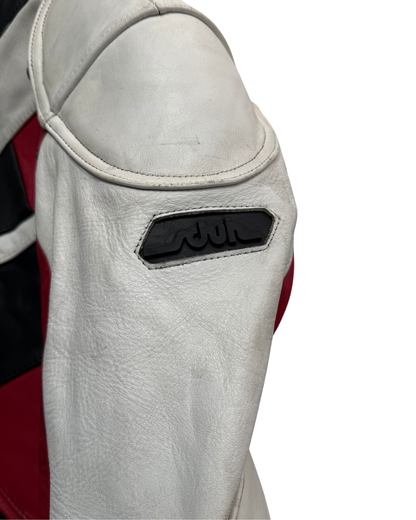 Schuh Vintage Racing Leather Jacket White Black Red 54 Men