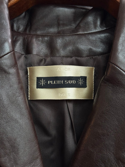 Plein Sud Paris Chocolate Brown Leather Blazer Jacket, IT 44, Women