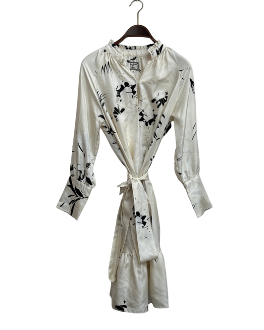 An An Londree x PAUW Exclusive Silk Midi Dress Ivory Black Floral Size S