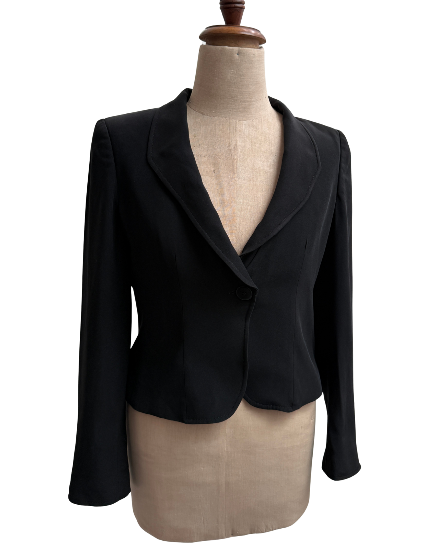 Armani Collezioni Black Shawl Collar Cropped Blazer size 46 IT 2004