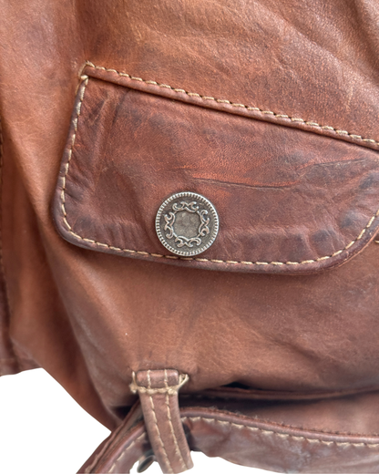 Compañeros Vintage Distressed Brown Leather Bomber Jacket Men Size L-XL