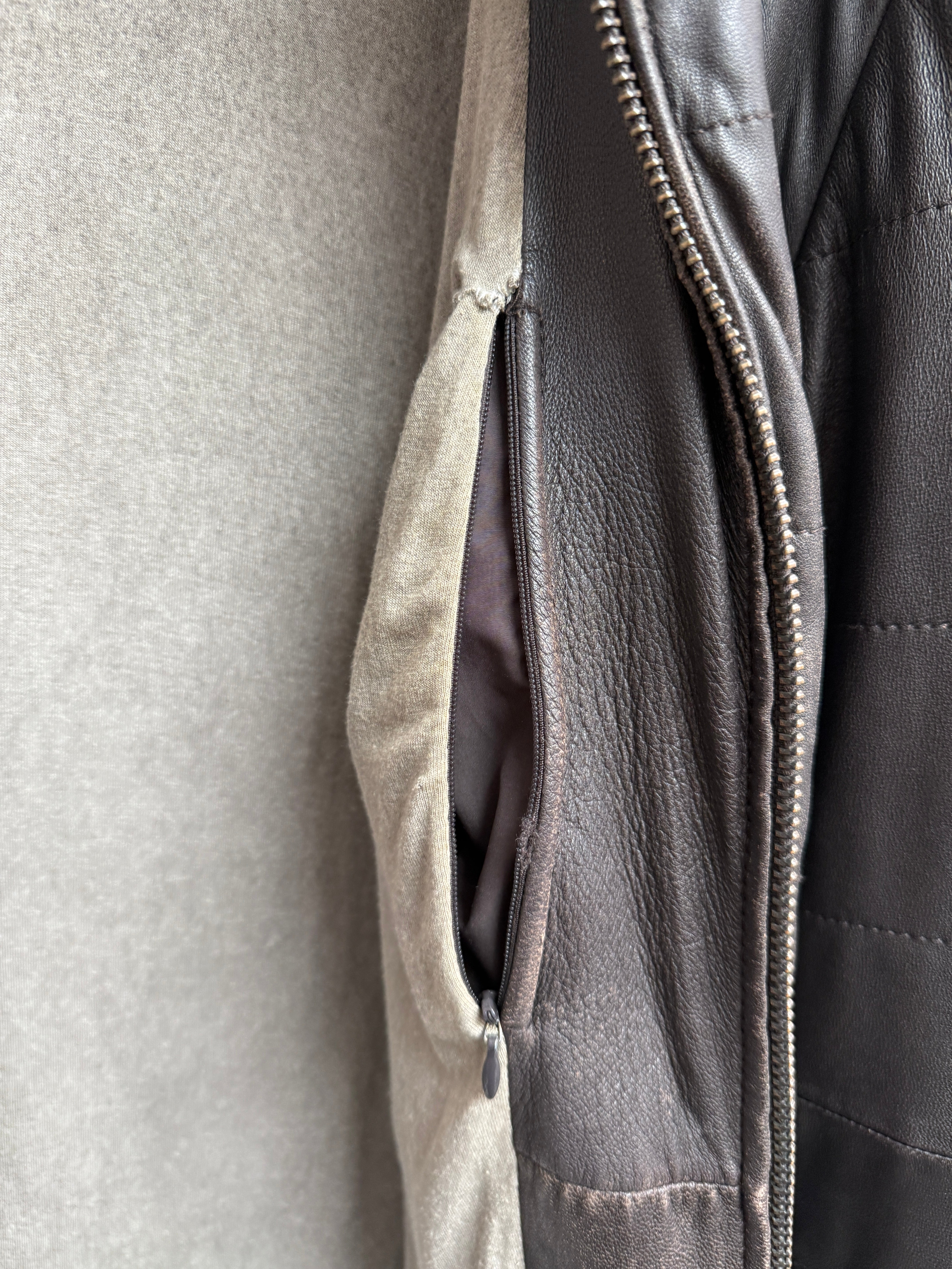 Armani Collezioni Brown Lamb Leather Quilted Jacket with Knit