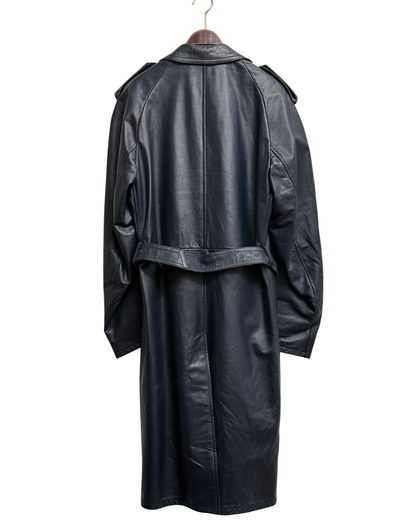 Friitala Navy Leather Trench Coat 50 Men