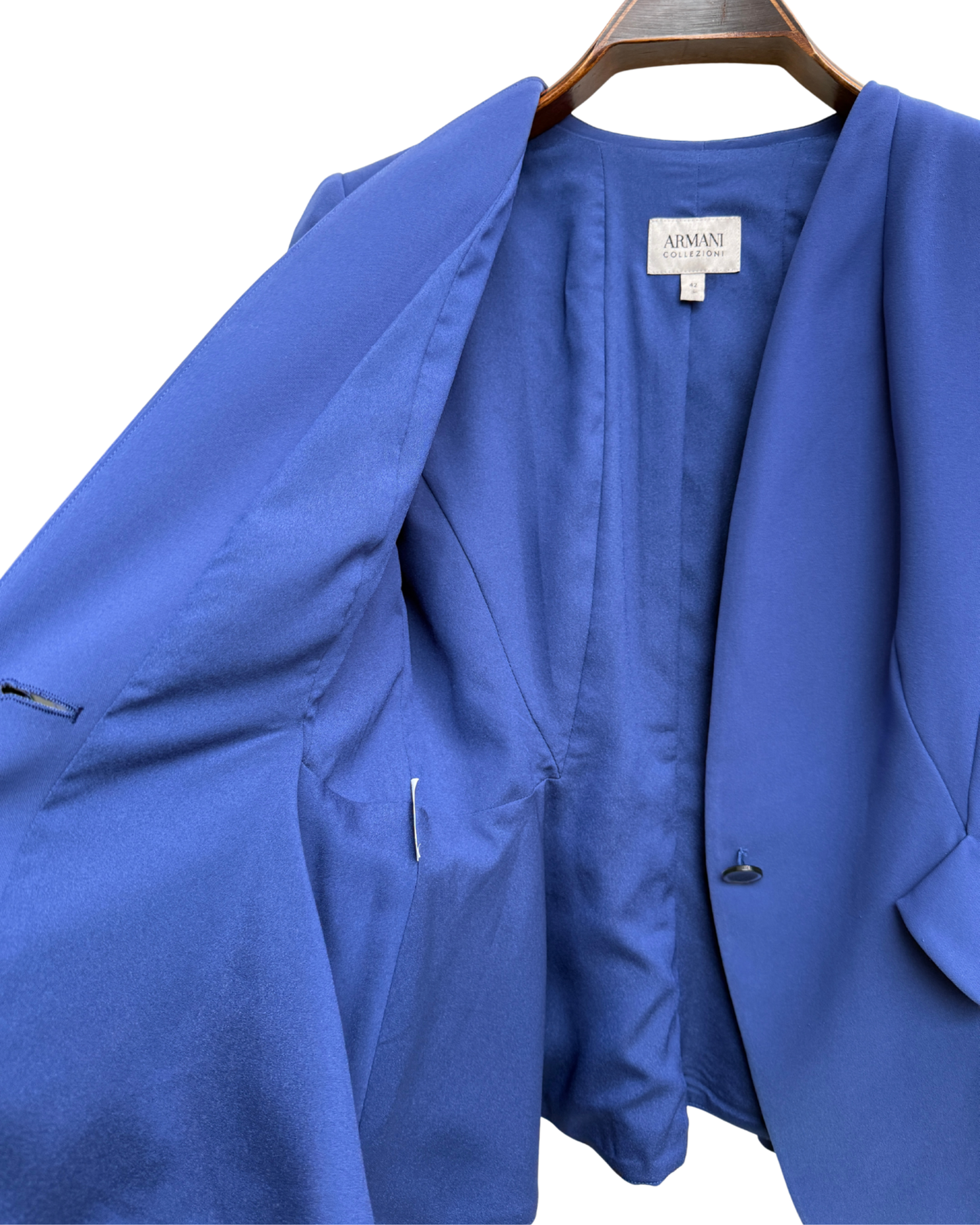 Armani Collezioni 2016 Cobalt Blue Collarless Peplum Blazer Size 42