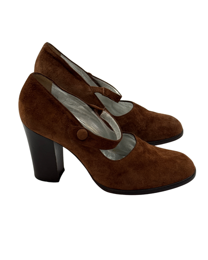Iceberg Vintage 1990s Brown Suede Mary Jane Block Heels 37 Women